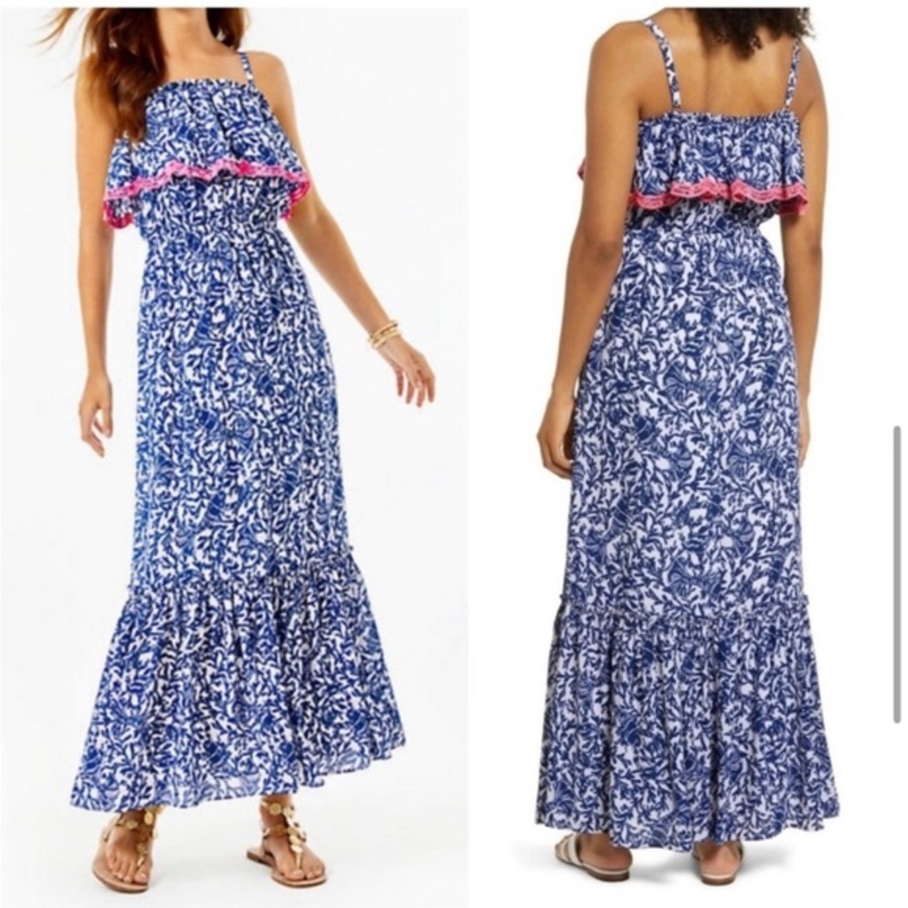 Lilly Pulitzer Adia Maxi Dress Oyster Bay Blue Krillin It Size Small